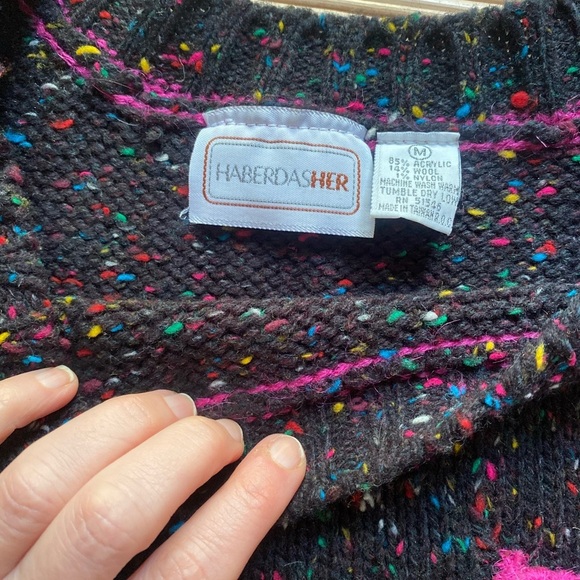 Haberdasher Vintage Short Sleeve Knitted Sweater Medium Memphis Style 80s - Picture 2 of 4